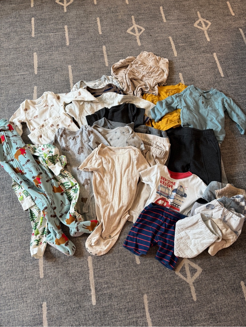 Mixed Baby Clothing Bundle - Neutral, Blue, Yellow & Patterned Pieces